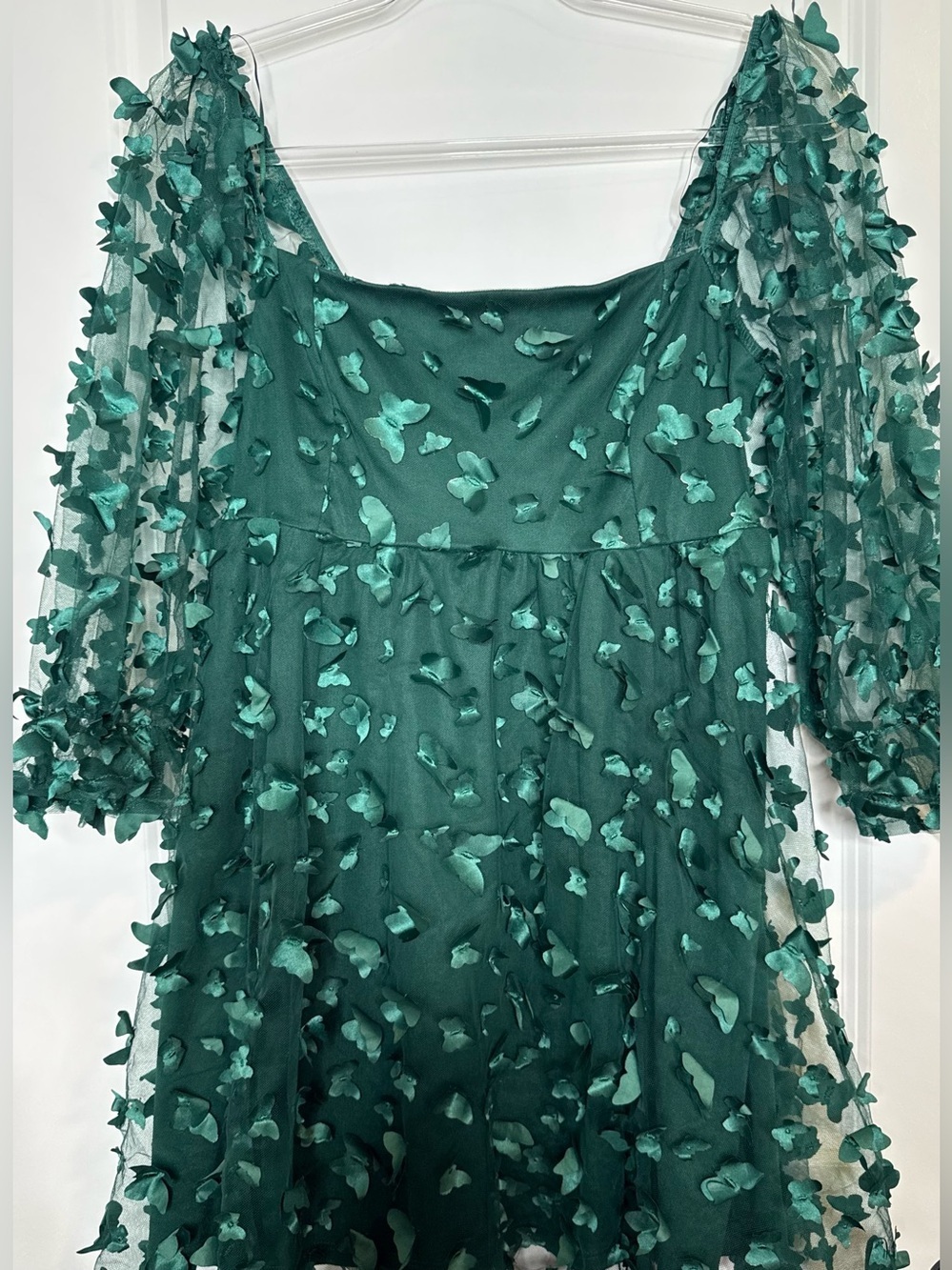 Thirty thirty Emerald green 3D butterfly whimsigoth Mesh Blouse Sz lg sheer